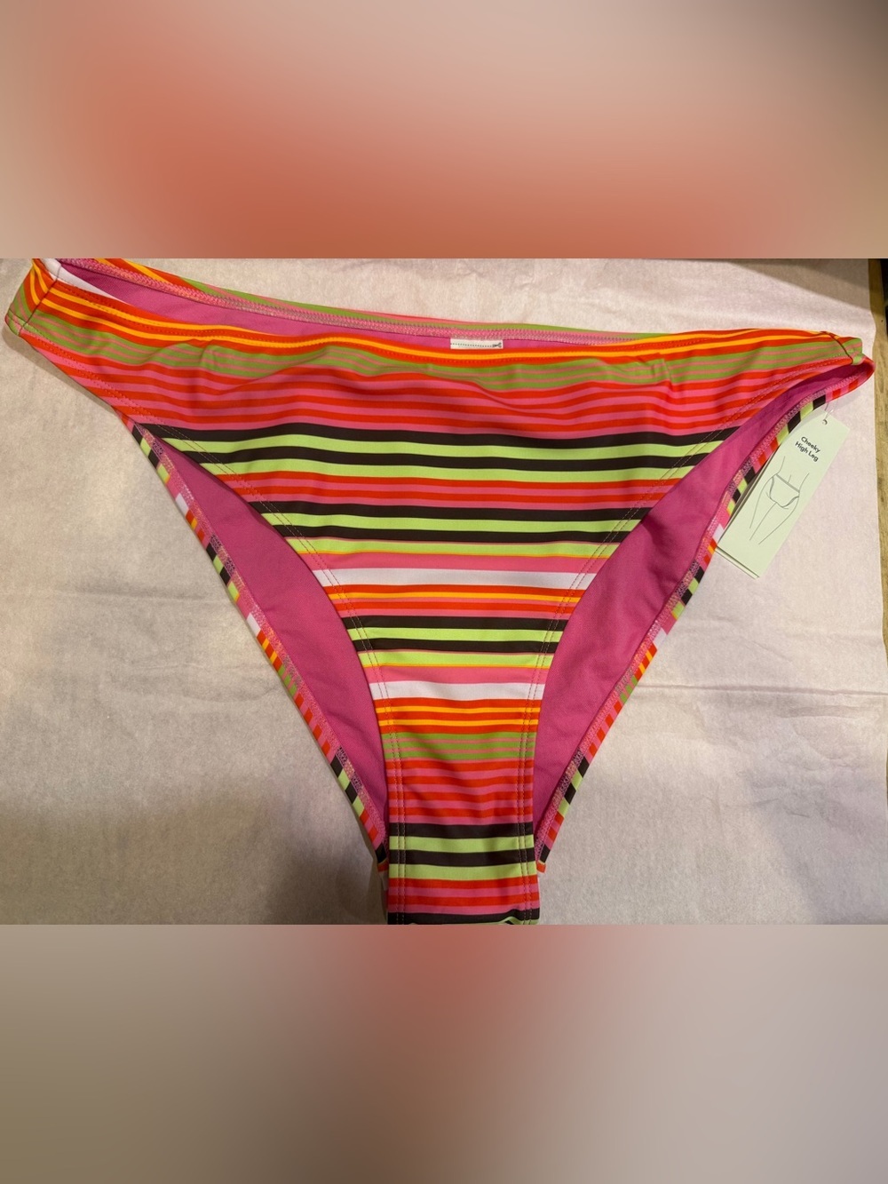 No Boundaries Pink, Green & Orange Striped Women’s Swim Bottom Women’s Sz XL